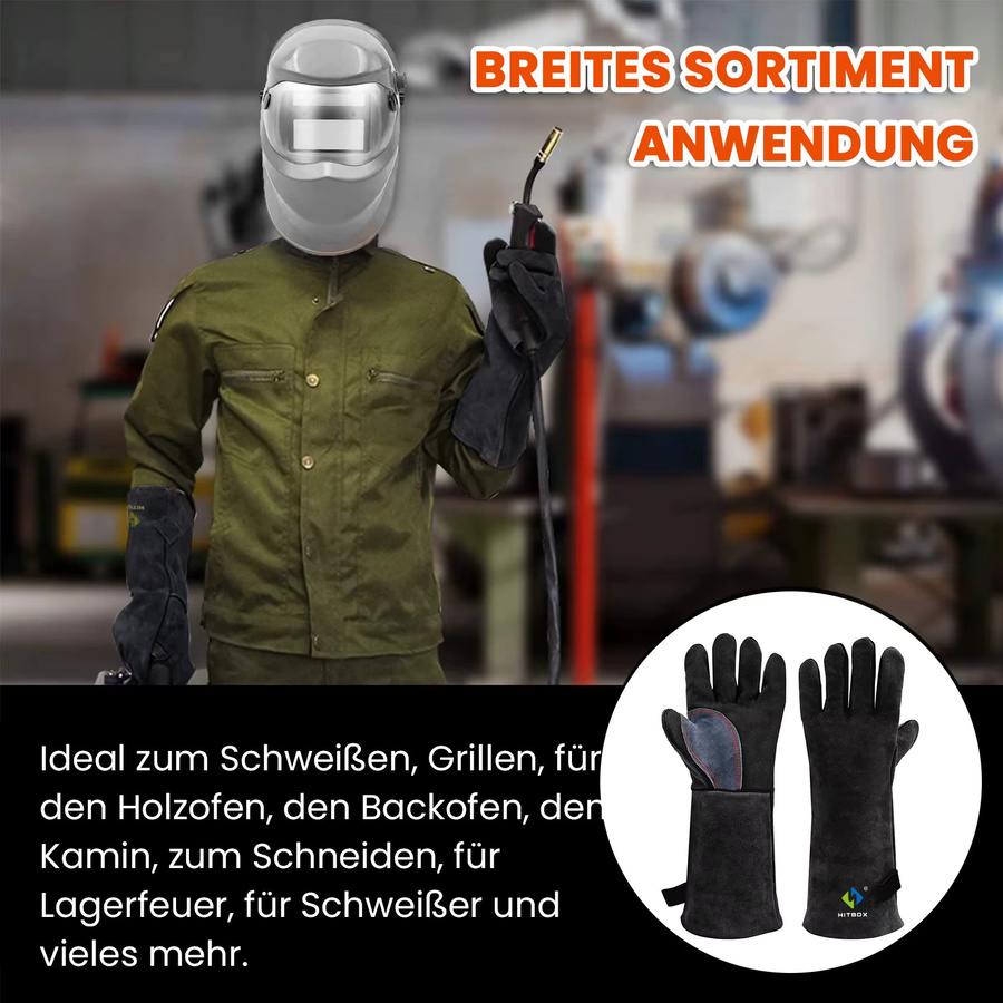 HITBOX Schweißhandschuhe Schwarz 14 Zoll Hitzebeständig für MMA TIG MIG Lichtbogenschweißen - Bild 4