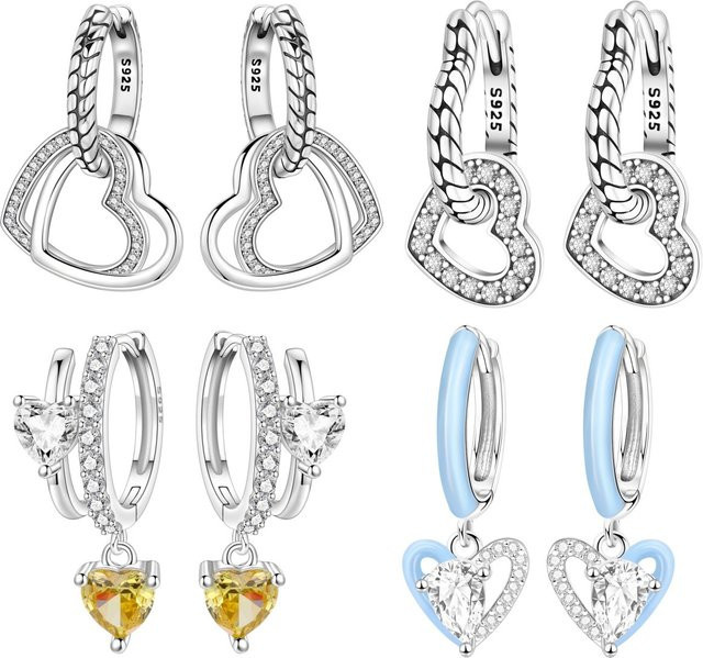Orstarry Ohrringe, 925 Silber, Doppeltes Liebesherz, Zirkonia, Damen - Bild 1