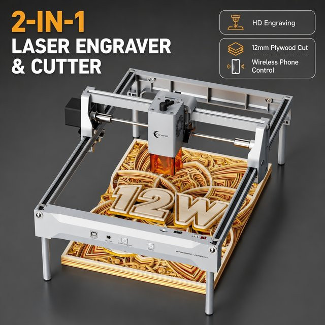 Carverall K15PRO Diodenlaser-Gravurmaschine und Laserschneider mit 7W bis 12W für Holz, Acryl, Leder und Metall mit A4 Arbeitsfläche - Bild 1
