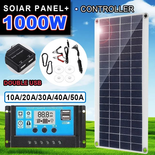 soecopo Solarpanel Kit 1000 W mit 12 V Solarzelle und 10 A-100 A Controller für Camping, Wohnmobil und Outdoor - Bild 1