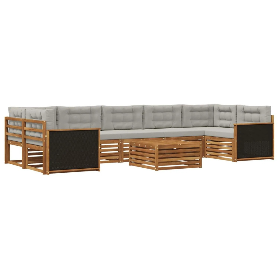 vidaXL Outdoor-Sofagarnitur aus Akazienholz in L-Form mit 8 Polstern, Farbe: Natur und Hellgrau - Bild 2