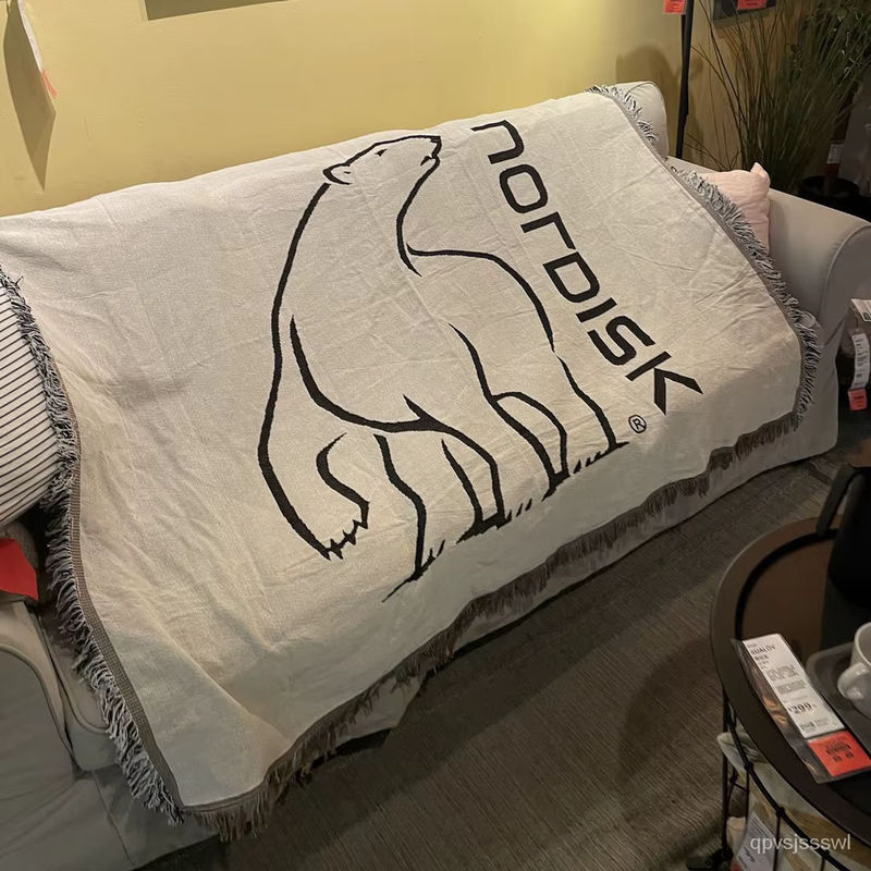 Nordisk Textildecke mit Weißem Bär und Quaste für Camping, Picknick oder als Home Dekoration, Farbe: Weiß, B/B/H: 160 x 130 x 1 cm - Bild 2