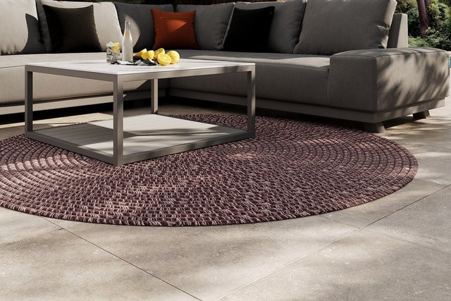 OUTFLEXX Harmony Outdoor Teppich rot-weiß meliert, runder Teppich aus recyceltem PET-Garn für Garten und Terrasse, Durchmesser: 200 cm - Bild 1