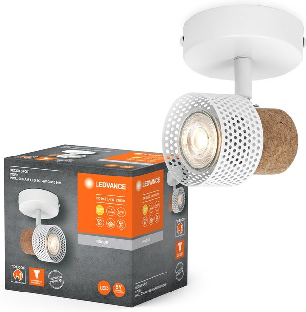 Ledvance Decor Spot Cork Wandleuchte in Weiß mit dimmbaren GU10 LED-Lampen und verstellbaren Köpfen - Bild 1