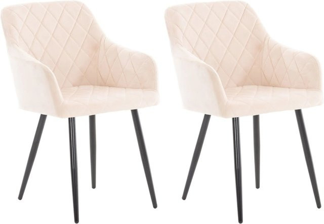 DELUKE 2er Set Esszimmerstühle LISAN aus Samt in Beige mit Metallgestell B/T/H: 47 x 44 x 84 cm - Bild 1