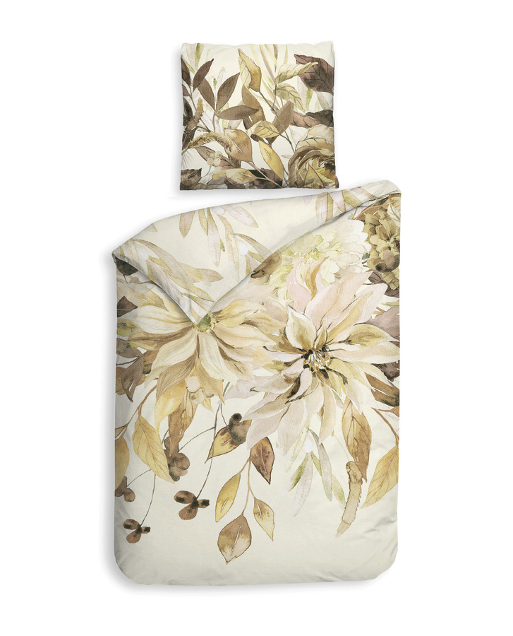 Heckett & Lane Mako-Satin Bettwäsche Horatia Clematis Blumen beige braun B/H: 155 x 220 cm mit 2 Kissen 80 x 80 cm - Bild 1