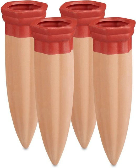 Relaxdays Bewässerungskegel aus Keramik in Terracotta für Zimmerpflanzen und Balkon, 4er Set, Höhe: 17 cm, Breite: 5,5 cm, Tiefe: 5,5 cm - Bild 1