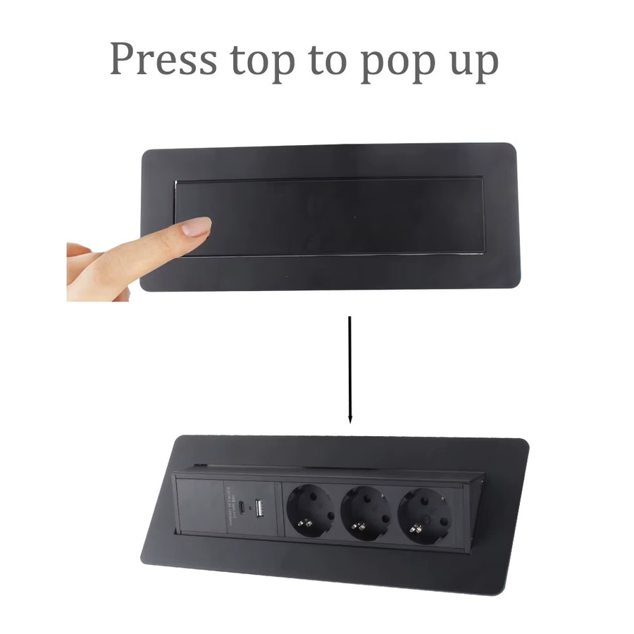 ANSSIN Pop-up-Schreibtischsteckdose aus Aluminiumlegierung mit USB und Typ-C, Schwarz - Bild 4