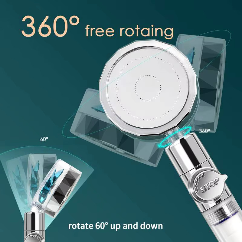 IOUHAPPY Turbo-Duschkopf Set in Chrom und Silber mit 360 Grad Drehbarkeit, Hochdruck-Wasserspar-Sprühkopf und Filter, Handbrause mit Schlauch und Halterung - Bild 4