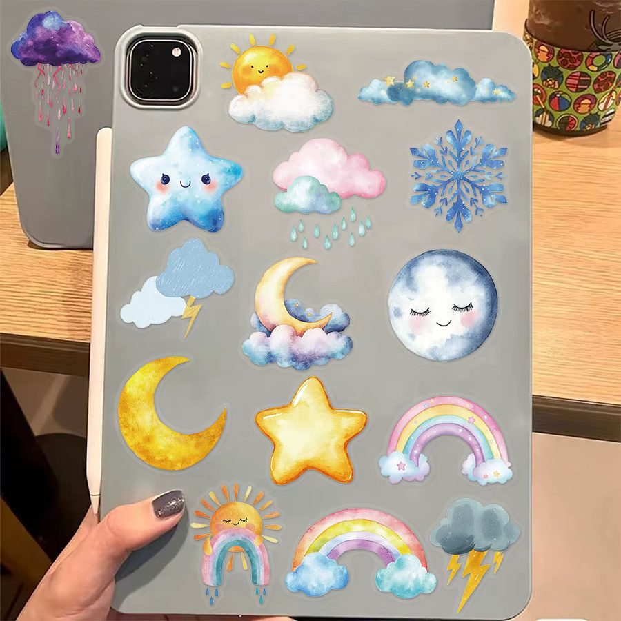 50 Stück Aquarell Wetter Aufkleber im Ins Stil für DIY Dekoration von Telefonhüllen, Notizbüchern und Trinkflaschen, PET-Aufkleber, Mehrfarbig - Bild 2