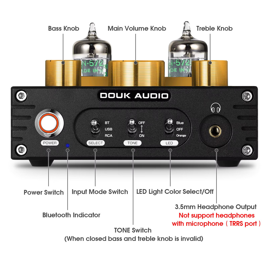 Nobsound HiFi Bluetooth 5.0 6J5 Ventil-Röhren-Vorverstärker mit USB DAC und APTX in Schwarz - Bild 2