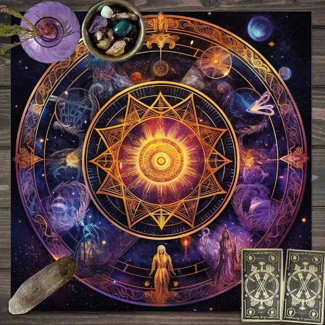 VIKAMA Tischdecke Mysterious Star Moon Butterfly im Tarot-Design, runde Tischmatte in Multicolour für Heimdekoration und Spiele - Bild 1