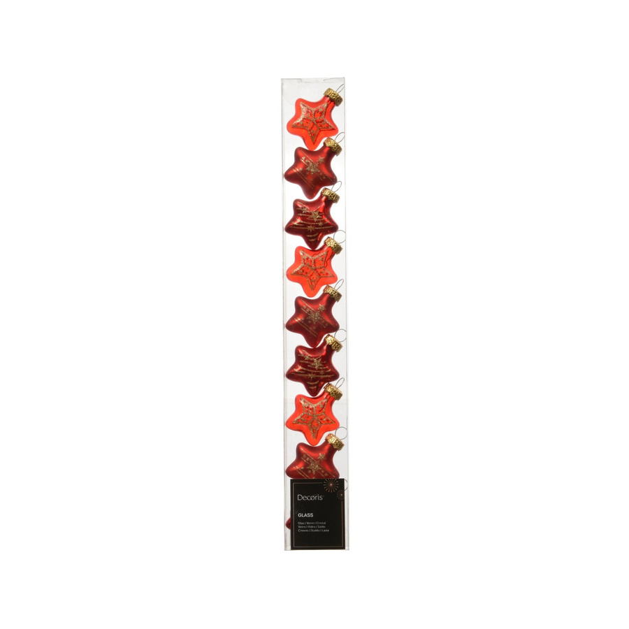 Decoris Baumschmuck Stern-Anhänger aus Glas in Hellrot, 9-teiliges Set mit 3 Designs, Höhe: 3 cm, Breite: 1,3 cm - Bild 2