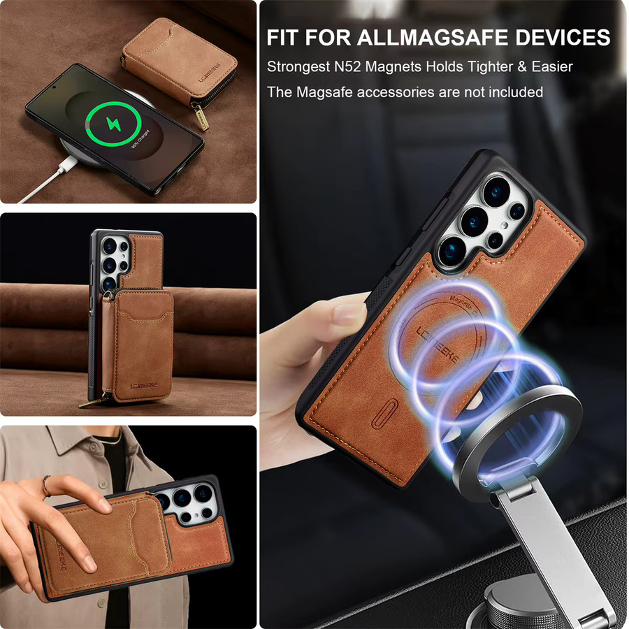 szHAIyu MagSafe Magnetische Handyhülle mit Brieftasche für Samsung Galaxy S25 S24 S23 S22 Ultra Plus FE A15 A16 A17 A35 A36 A55 A56 in Braun - Bild 5