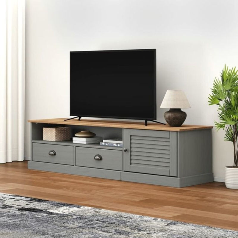 TV-Schrank Vigo von vidaxl in Grau aus Massivholz Kiefer im Landhausstil, B/T/H: 156 x 40 x 40 cm - Bild 1