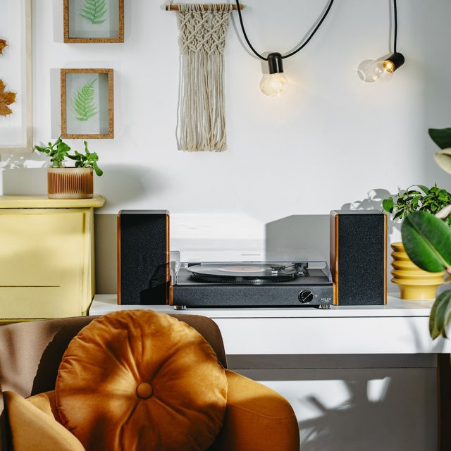 Adler Bluetooth und USB Plattenspieler mit Keramik-Inlay in Schwarz für 7, 10 und 12 Zoll Schallplatten mit RCA-Audioausgang - Bild 1