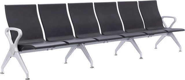 DELUKE Wartebank ERIK 6-Sitzer aus Kunststoff mit Armlehnen, Schwarz, B/T/H: 338 x 59 x 89 cm - Bild 1