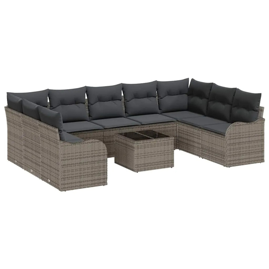 vidaXL Garten-Sofa-Set aus Poly-Rattan in Grau mit Kissen und Tisch, 10-teiliges L-Shape Lounge-Set mit UV-beständigen Polstern - Bild 2