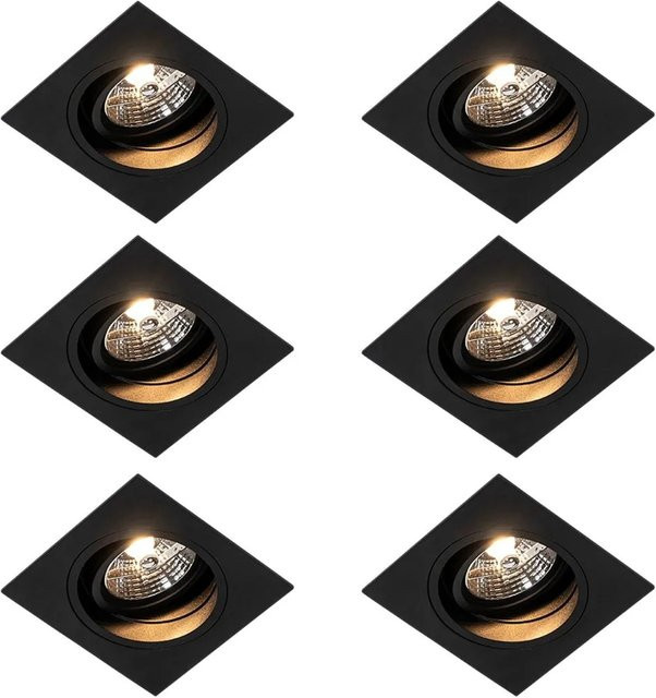 QAZQA Set mit 6 modernen versenkten Spots Chuck 70 in Schwarz aus Aluminium, verstellbar, GU10 - Bild 1