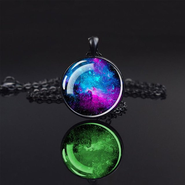 KAYOU Halskette, Galaxie-Nebel-Planet, Glas-Anhänger, Messing, Schwarz, Unisex - Bild 1
