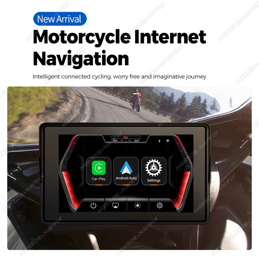 MEKEDE Wasserdichter Motorrad-Navigationsbildschirm mit kabellosem CarPlay und Android Auto, 6 Zoll Touchscreen GPS-Multimedia-Player in Schwarz mit Bluetooth und optionaler Dual-DVR-Dashcam - Bild 2