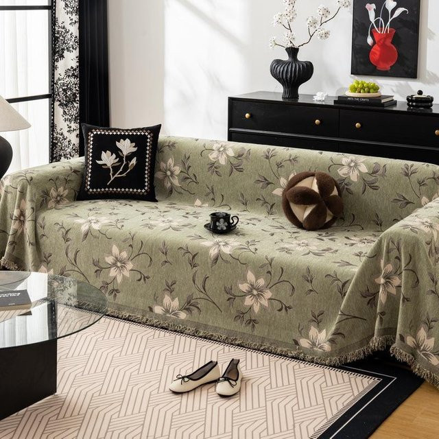 Super Six Reversibles Chenille-Sofa-Handtuch mit Blumenmuster, rutschfest und waschbar, B/B: 180 x 130 cm - Bild 1