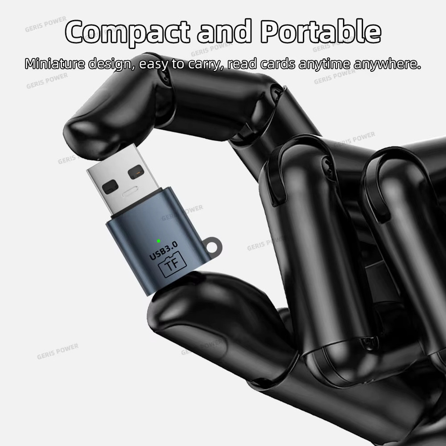 Geris Power USB-C Kartenleser USB 3.0 Mini Adapter für SD und Micro SD TF Karten in Grau - Bild 4