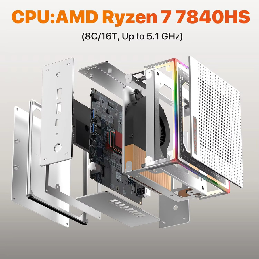 PELADN HA-4 Gaming-Mini-PC in Silber mit AMD Ryzen 7 7840HS, 32 GB DDR5, 1 TB SSD, WiFi 6 und RGB-Beleuchtung - Bild 2