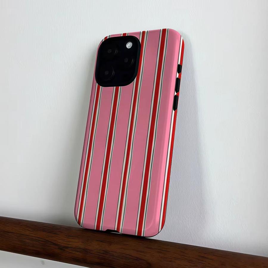 CaseLumi Matte Bumper MagSafe Schutzhülle für iPhone 17 16 15 14 13 Pro Max Stoßfeste PC-Hülle Rosa Rot Weiß Gestreift - Bild 3