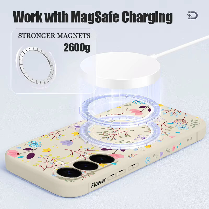 Magnetische MagSafe Handyhülle mit Blumenmuster für Samsung Galaxy S26 S25 S24 S23 Ultra Plus FE in Beige - Bild 2