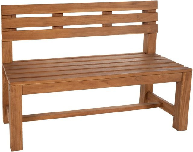 DELUKE Gartenbank CUGAD aus Teakholz in Goldbraun, wetterfeste Holzbank mit Lehne für Garten und Terrasse, B/T/H: 150 x 50 x 85 cm - Bild 1