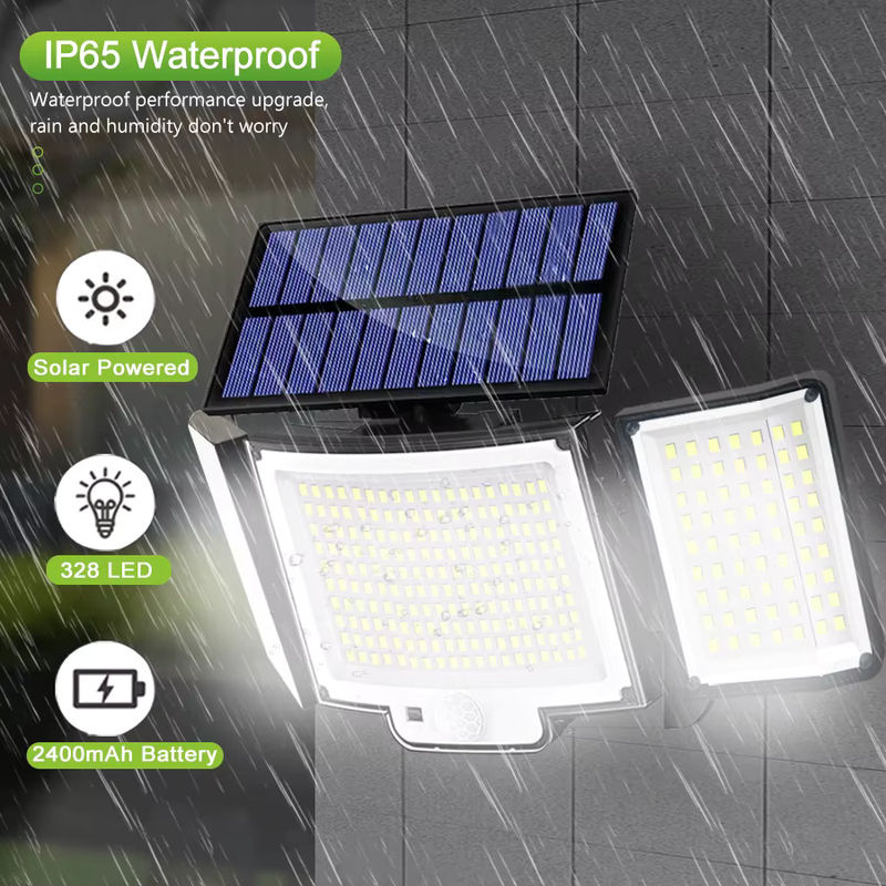 Solar-Außenleuchten mit Bewegungssensor und Fernbedienung, LED Sicherheits-Flutlicht Wandlampe in Weiß, IP65 Wasserdicht für den Garten - Bild 6