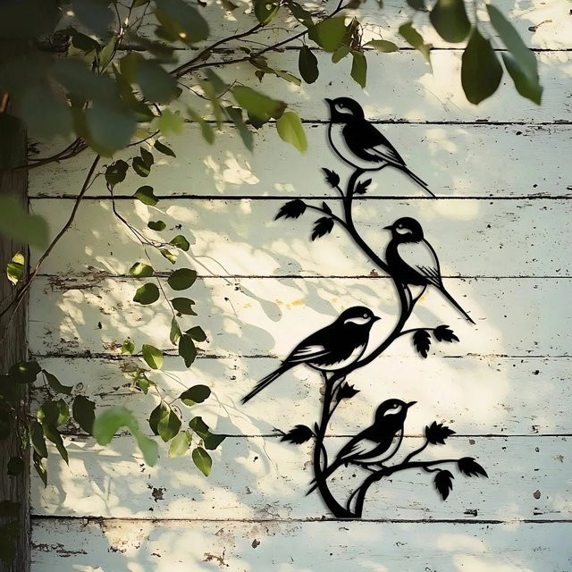 CIFBUY Vintage Metall-Wandkunst in Schwarz als abstrakte Tier-Skulptur mit Vogelmotiven - Bild 1