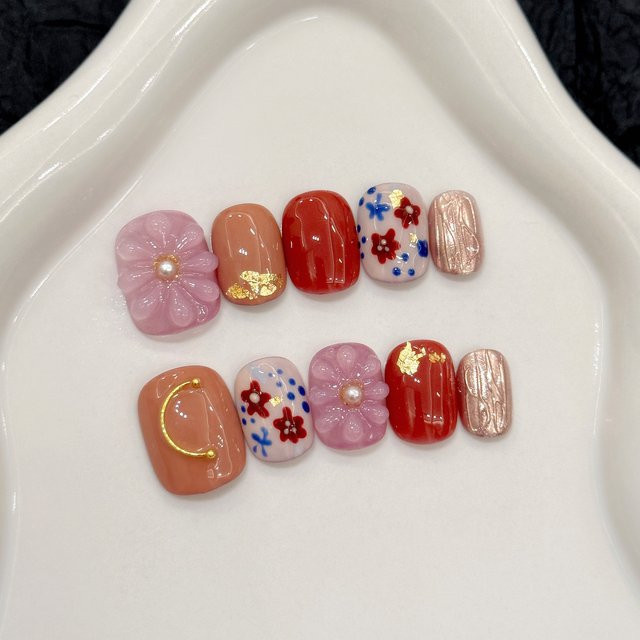 YADORNOS Kunstnägel mit 3D-Blumen-Design, Glänzend, 10 Stück, Damen - Bild 1