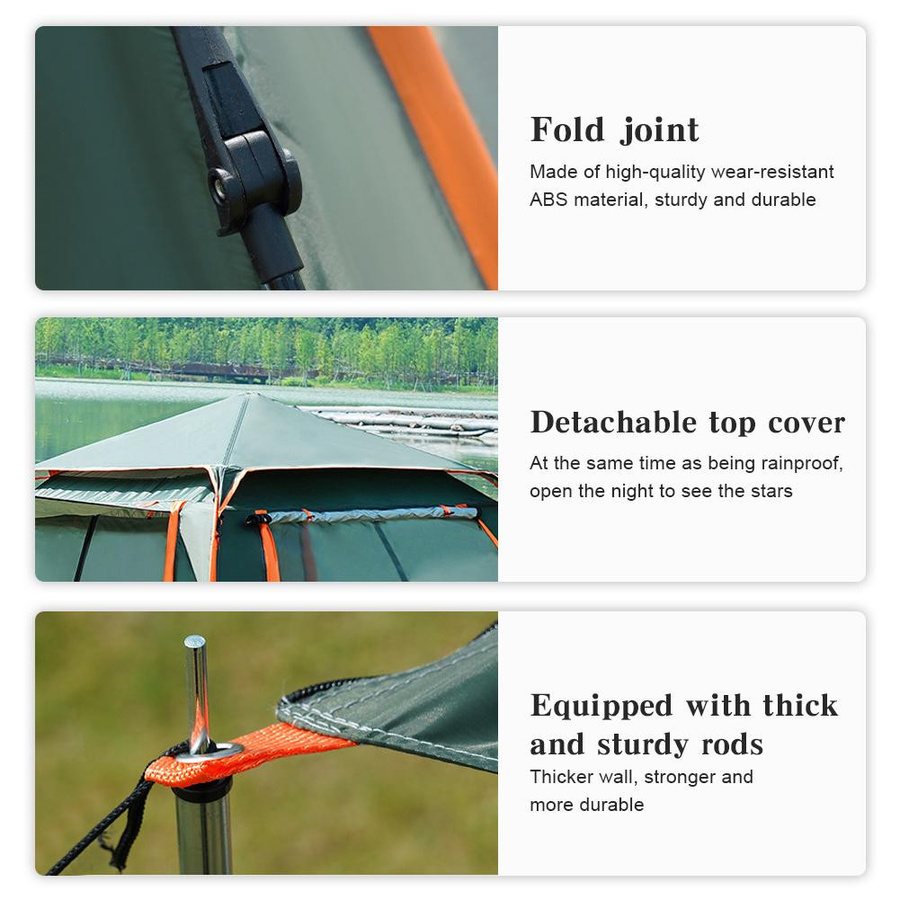 Binchi Outdoor Campingzelt mit Baldachin, sechseckiges Faltzelt mit UV-Schutz für 3–6 Personen, H x B x T: 140 x 215 x 215 cm - Bild 2
