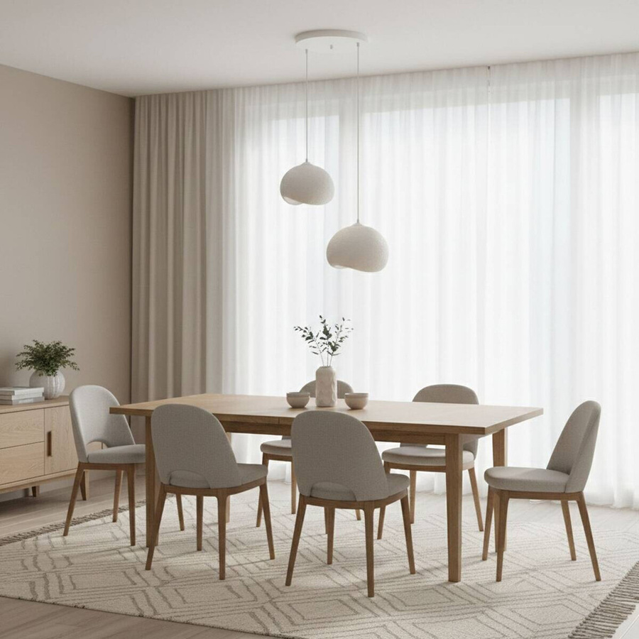 Opviq Pendelleuchte Yontu in Weiß aus Polyester-Mischgewebe und Metall mit 2 E27 Fassungen, B/T/H: 29 x 34 x 120 cm - Bild 3