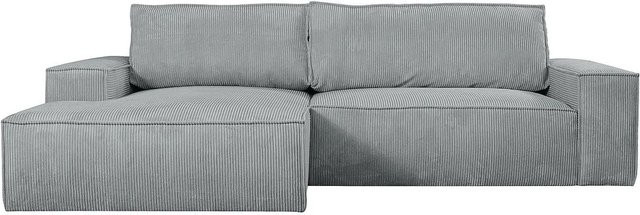 Vente-unique Schlafsofa Amelia in Hellgrau mit Cord-Bezug und L-Form - Bild 1