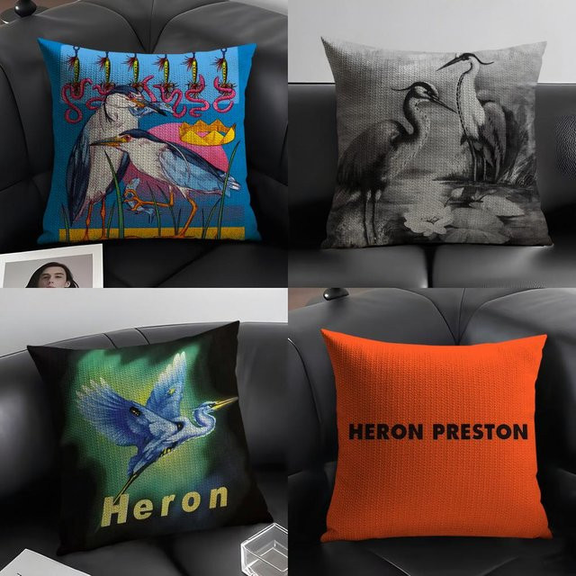 H-Heron Preston Kissenbezug aus Bio-Leinen in Weiß mit grafischem Tiermotiv, quadratisch, B/T/H: 30 x 30 x 30 cm - Bild 1
