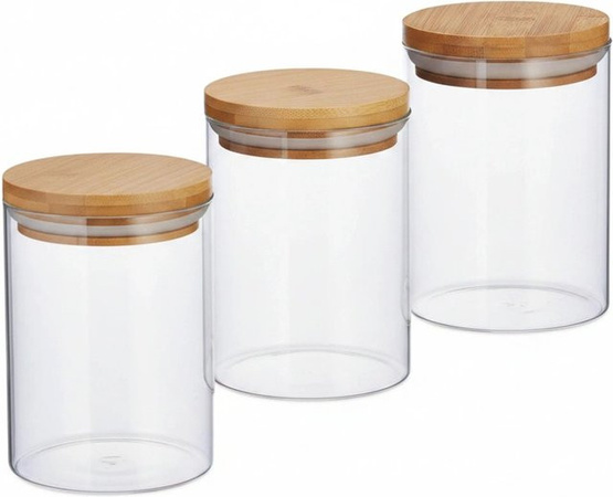 Relaxdays Vorratsdosen 3er Set aus Glas mit Bambus Deckel, transparent, luftdicht, 600 ml pro Dose