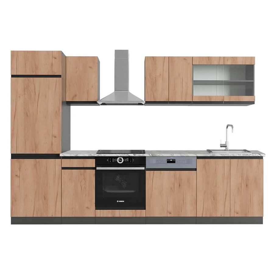Vicco R-Line Küchenzeile Goldkraft Eiche Anthrazit mit Marmor-Optik B/T/H: 300 x 60 x 207 cm - Bild 2