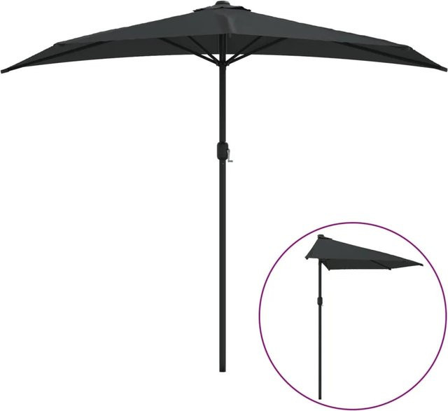 furnicato Balkon-Sonnenschirm mit Alu-Mast in Schwarz, Halbrund, B/T/H: 270 x 144 x 222 cm - Bild 1