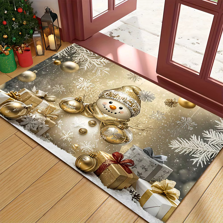 VIKAMA Weihnachtliche Fußmatte mit Schneemann-Muster in Weiß, rutschfest und schmutzabweisend, B/T: 60 x 40 cm - Bild 2