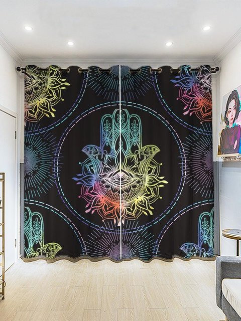 2er-Set Semidunkelnde Vorhänge im Boho-Stil mit Hand von Fatima Motiv von Yiran Furniture, Mehrfarbig, Breite: 50 cm, Höhe: 100 cm - Bild 1