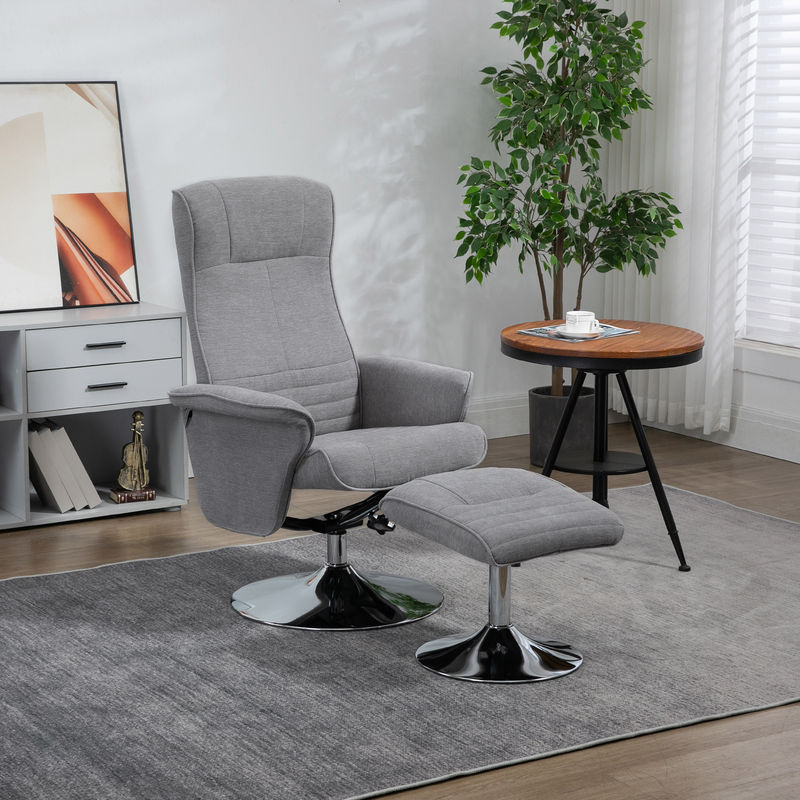 HOMCOM Relaxsessel mit Hocker und Liegefunktion, drehbarer TV-Sessel aus Samt in Grau mit Metallrahmen, Belastbarkeit bis 150 kg - Bild 2