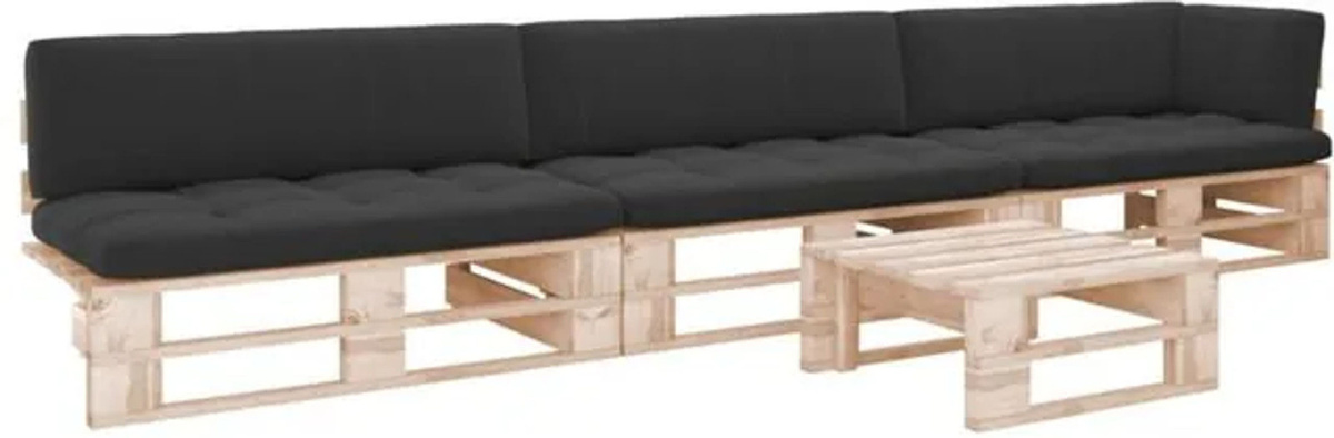 4-tlg. Paletten-Lounge-Set mit Kissen aus imprägniertem Kiefernholz in Grau und Schwarz von vidaxl - Bild 1
