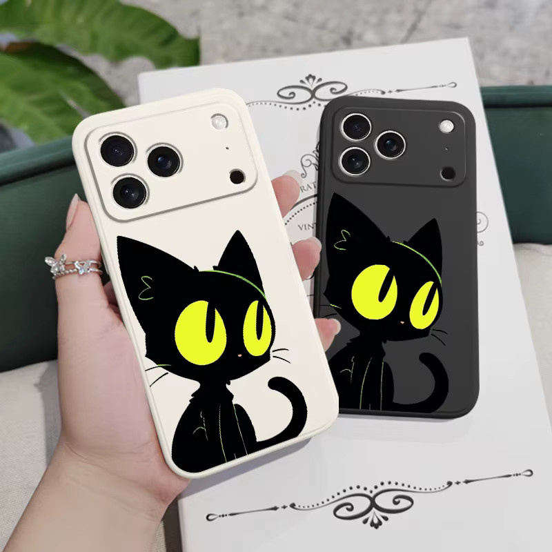 Fluoreszierende Katzen-Handyhülle aus flüssigem Silikon für Apple iPhone 17, 16, 15, 14, 13 in Schwarz - Bild 3