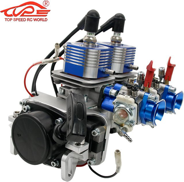 TOP SPEED RC WORLD 58ccm gegen den Uhrzeiger sinn rotierender Zweizylinder-Gasmotor, RC-Boot-Spielzeug, Blau, Metall - Bild 1
