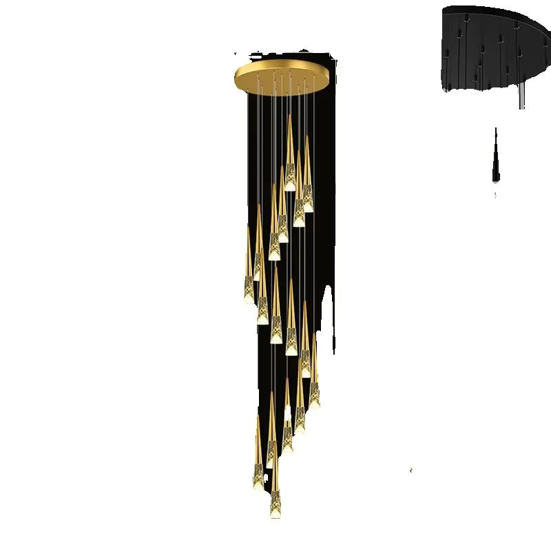 Moderner Kristall-Kronleuchter von yushe als Pendelleuchte für Wohnzimmer und Treppenhäuser in Schwarz oder Gold/Messing mit transparenten Kristallen - Bild 2