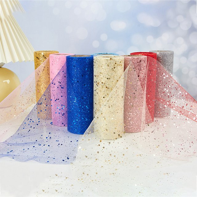 Glitzernde Tüllrolle mit Pailletten für DIY-Bastelarbeiten und Hochzeitsdekoration, Breite: 15 cm, 10 Yards, in Weiß oder Multicolour - Bild 1
