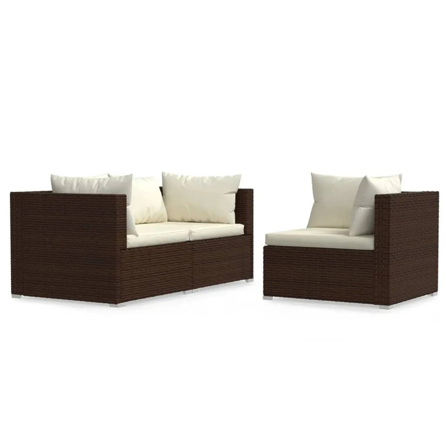 vidaXL 3-tlg Garten-Lounge-Set aus Poly Rattan mit Auflagen in Braun - Bild 2
